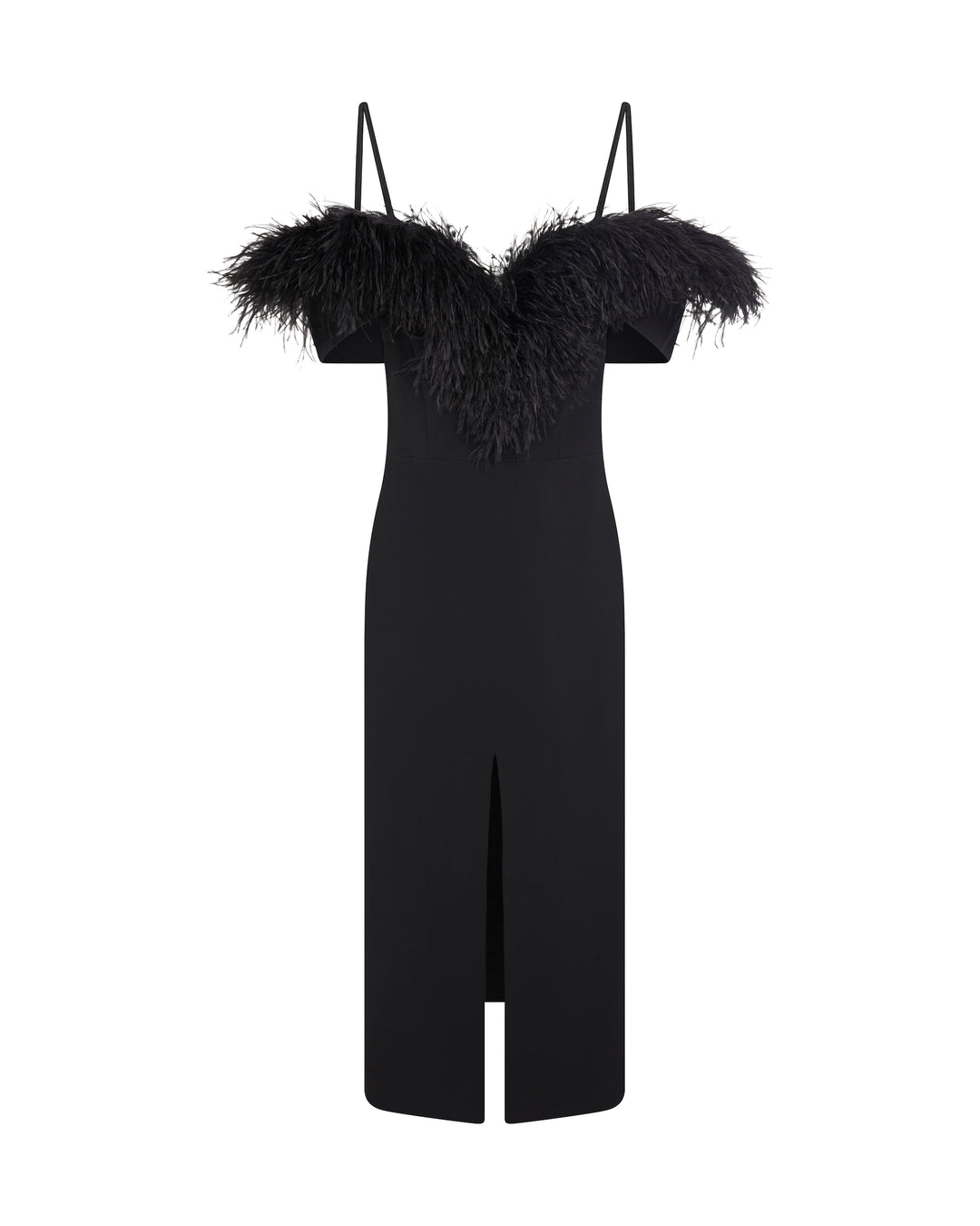 FEATHER TRIM TOP MIDI DRESS