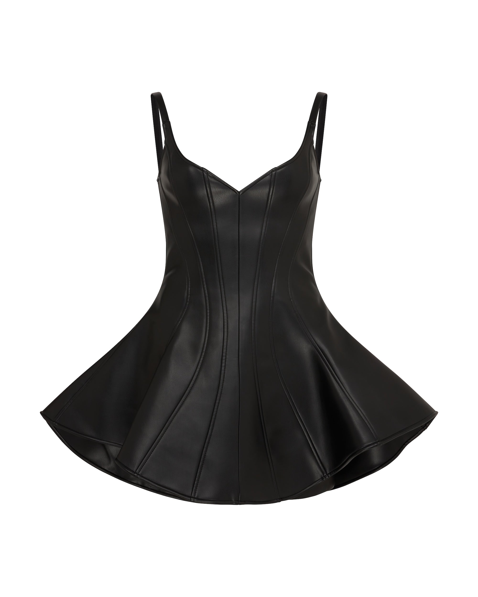 black leather spaghetti strap dress FLOUNCE HEM FAUX – David Koma champagne bridesmaid dresses