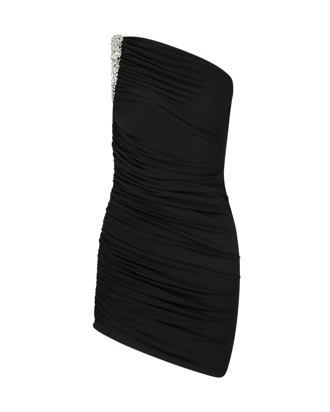 CRYSTAL CLAW DRAPED MINI DRESS IN BLACK