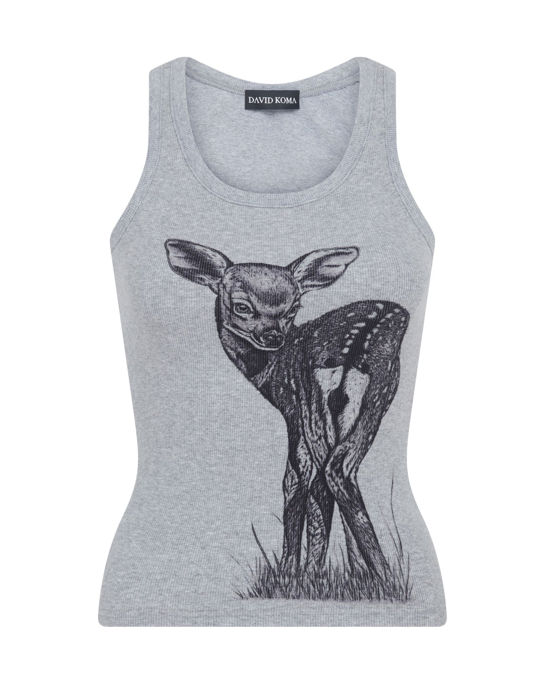 DEER ILLUSTRATION PRINT TANK TOP IN GREY
