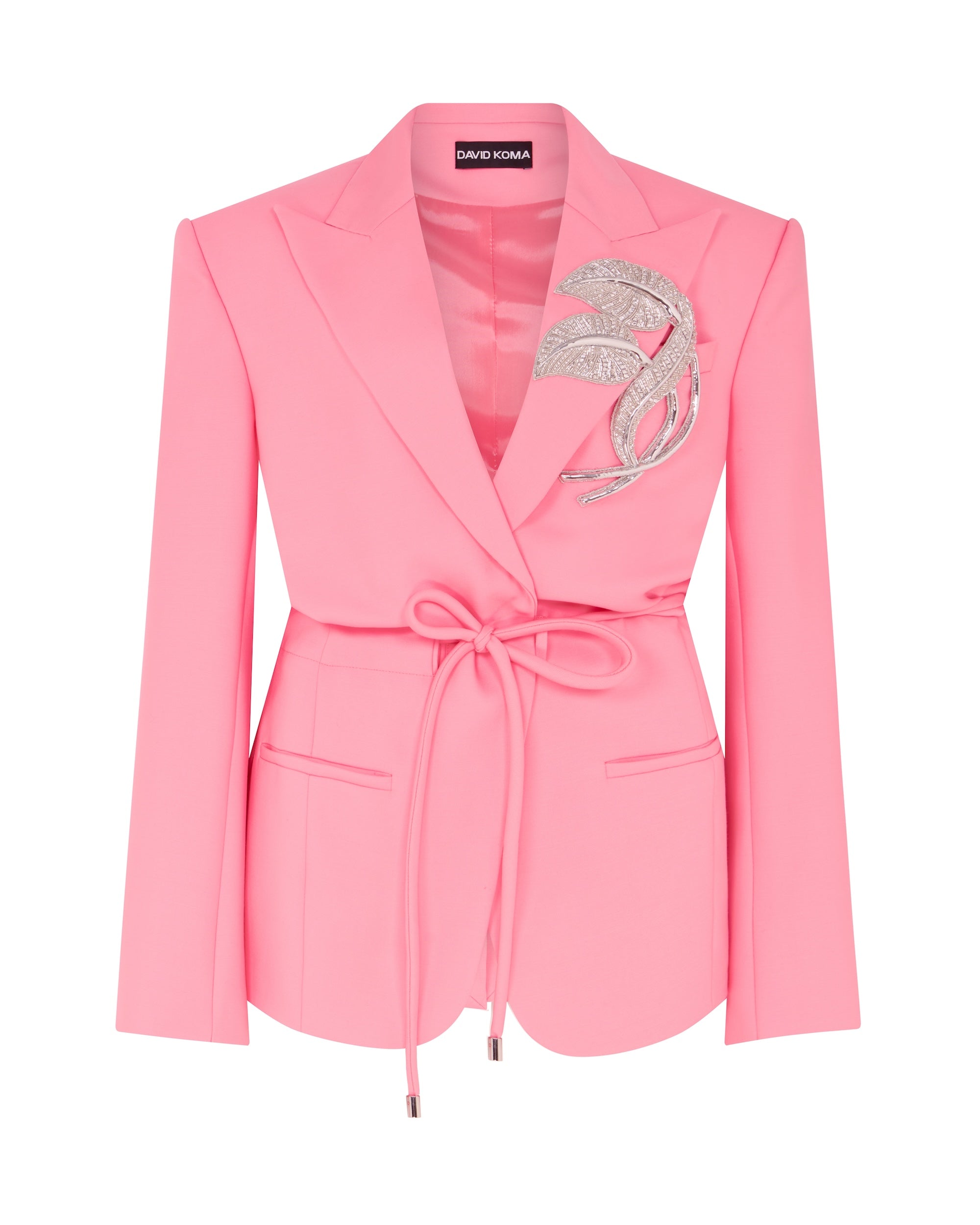 CRYSTAL LEAF TIE WAIST JACKET IN PINK – David Koma
