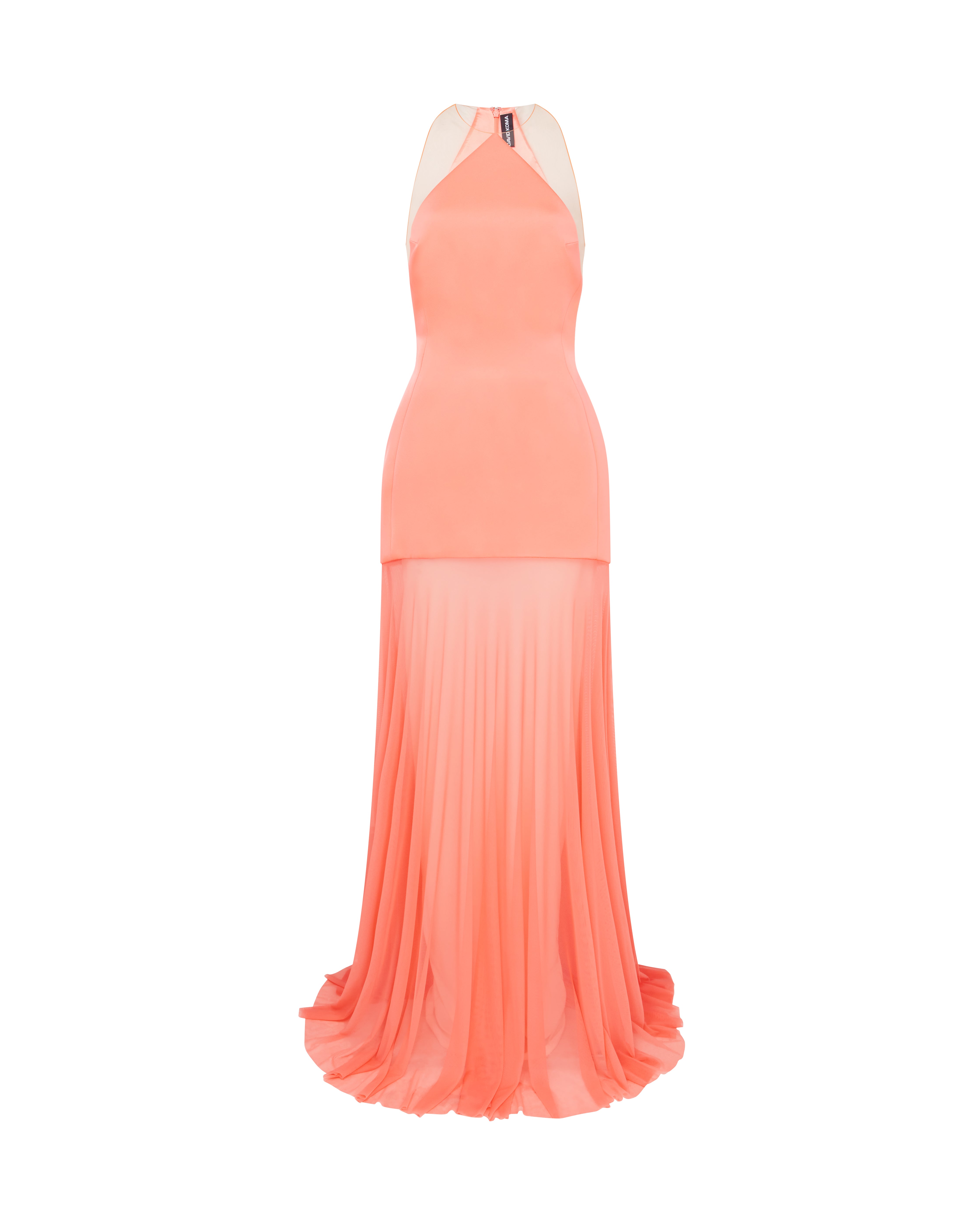 neon coral dress SATIN HALTERNECK GOWN WITH MESH SKIRT IN – David Koma Dresses Women Dresses Fashion RED LABEL 15% Spandex Color:Capri