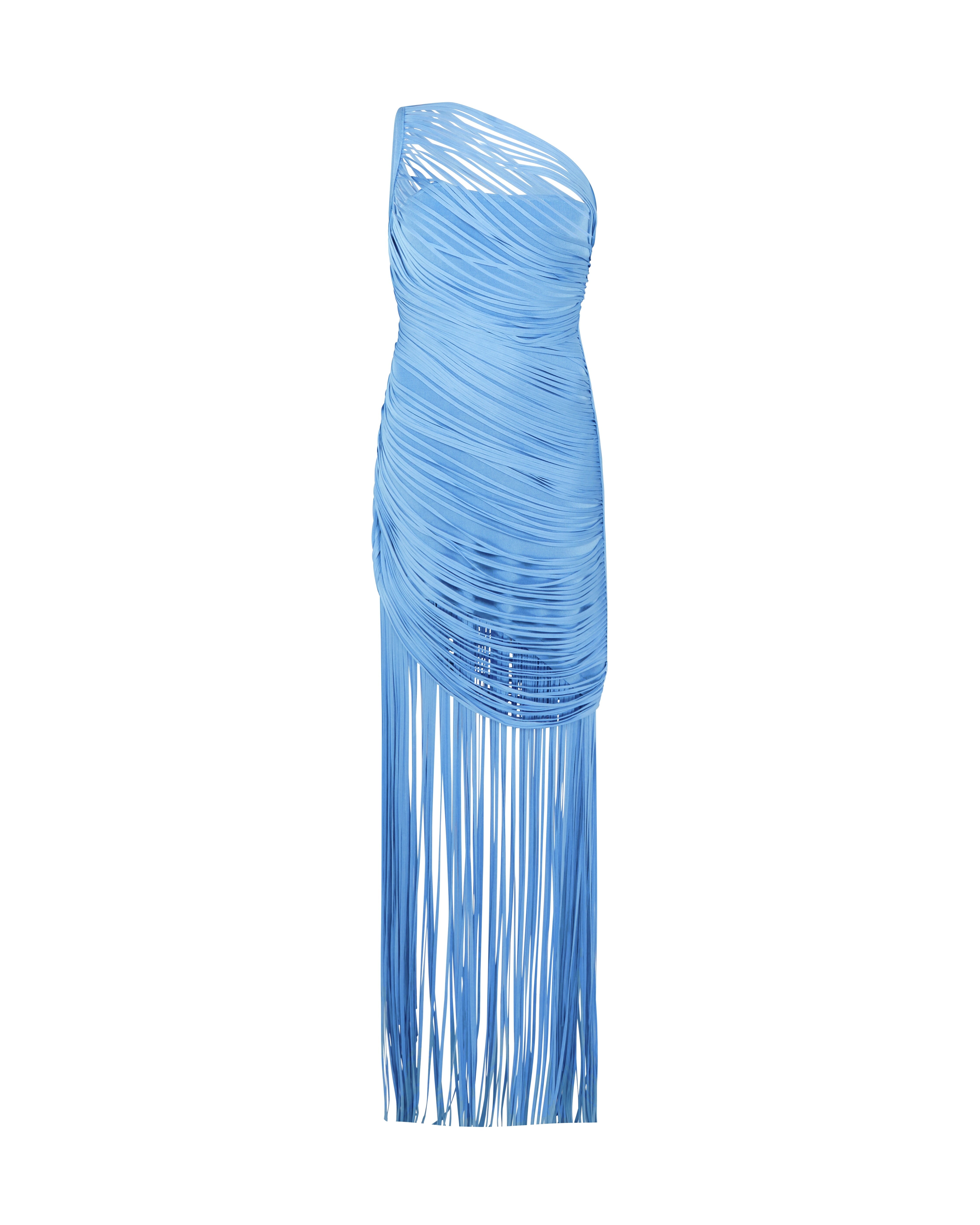 David Koma FRINGE DRAPING KNIT GOWN IN BLUE BLUE / S