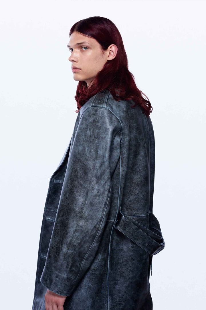 DISTRESSED LEATHER COAT