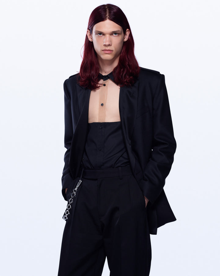 WIDE LEG TUXEDO WOOL TROUSERS