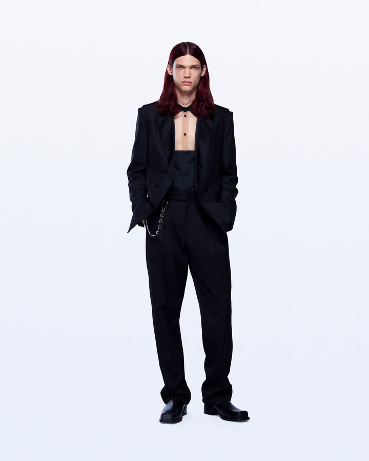 WIDE LEG TUXEDO WOOL TROUSERS