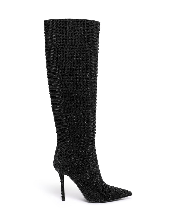 ALL OVER CRYSTAL KNEE HIGH BOOTS IN BLACK