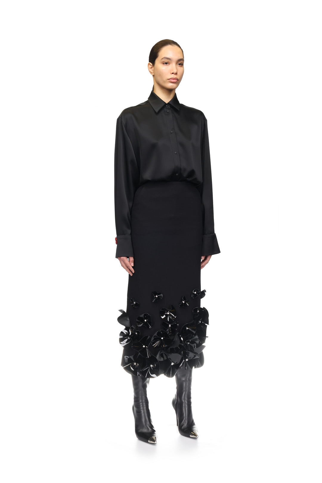 LIP EMBROIDERY SATIN SHIRT