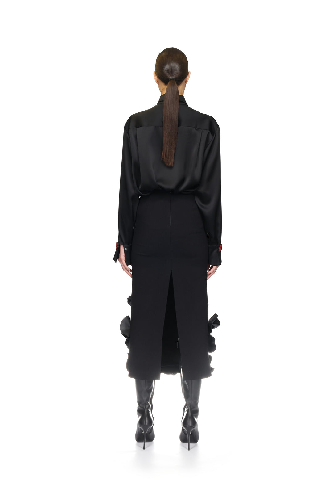 LIP EMBROIDERY SATIN SHIRT