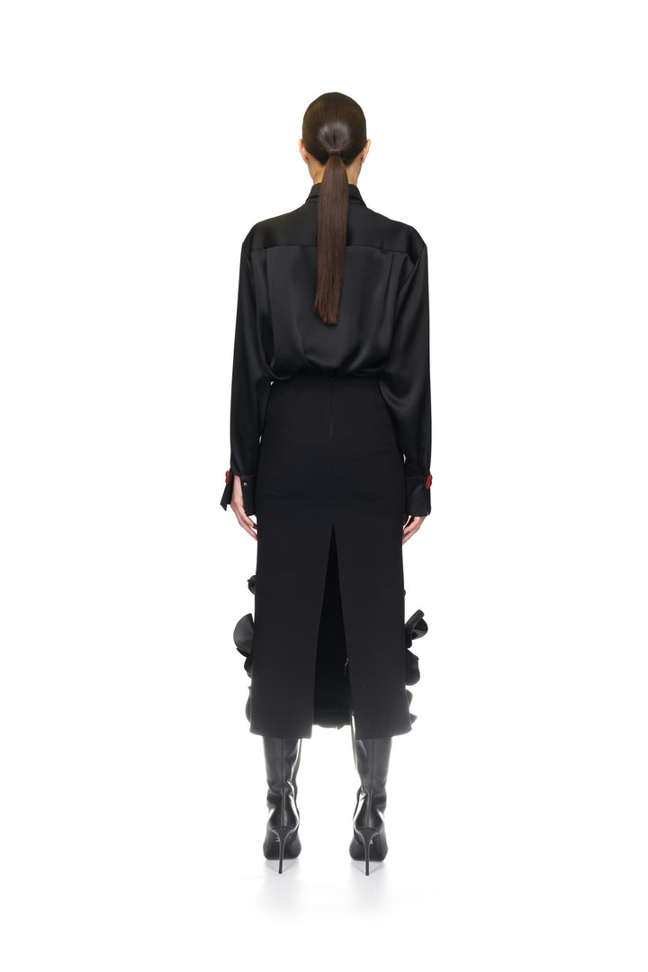 LIP EMBROIDERY SATIN SHIRT