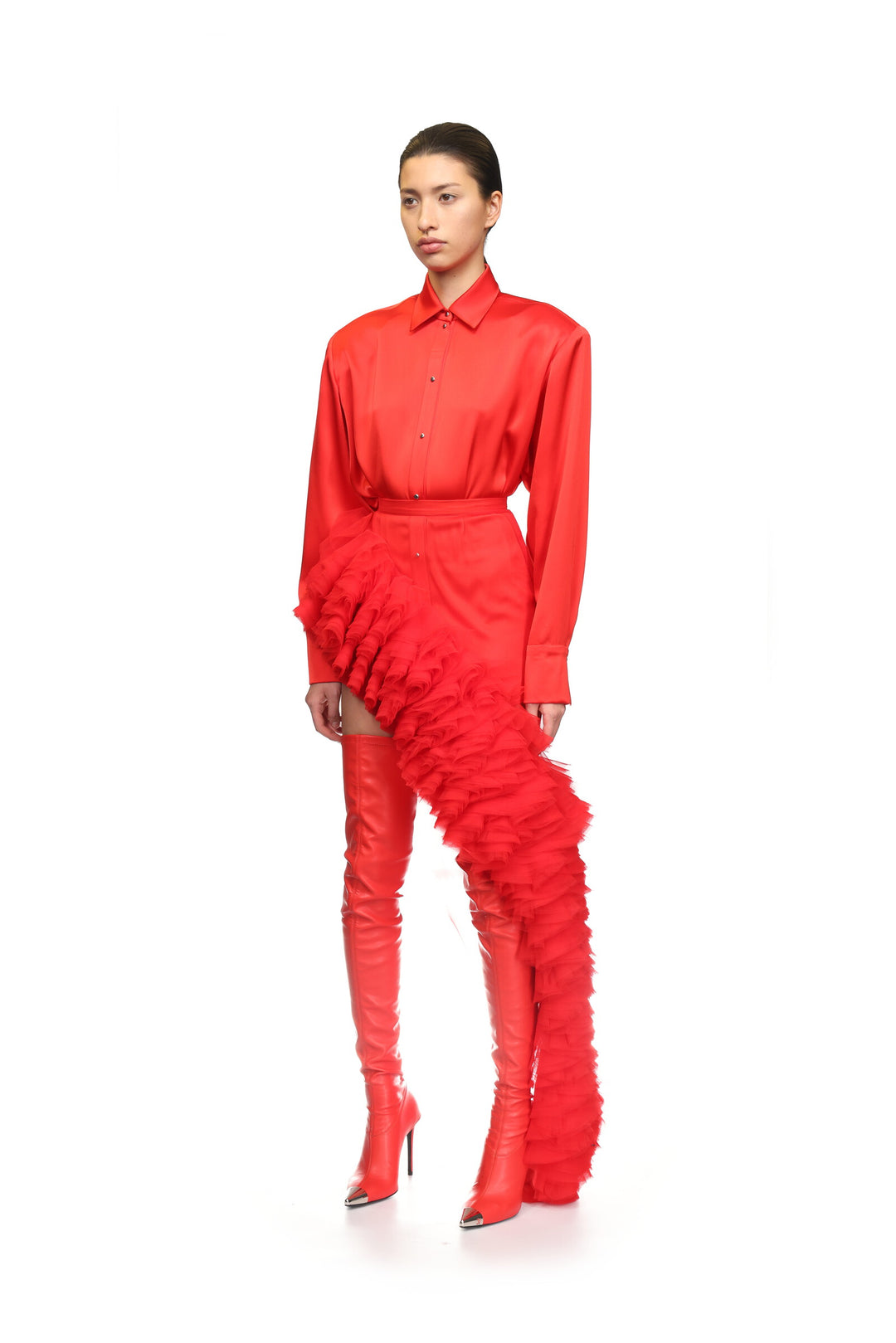 LIP EMBROIDERY SATIN SHIRT