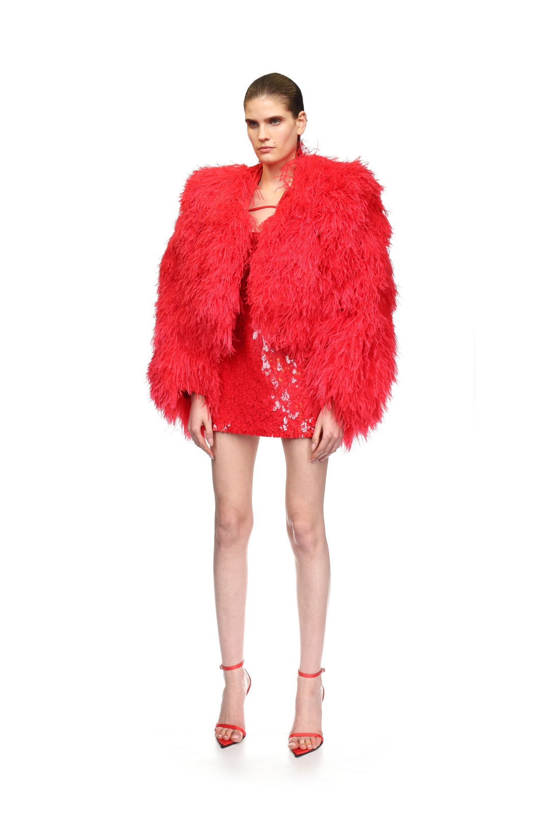 STRAPPY SATIN SANDALS IN RED