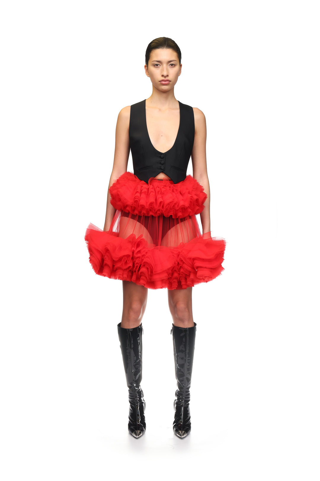 DOUBLE RUFFLE TULLE A-LINE SKIRT