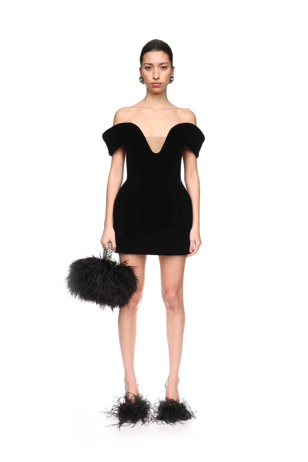 OFF THE SHOULDER VELVET MINI DRESS