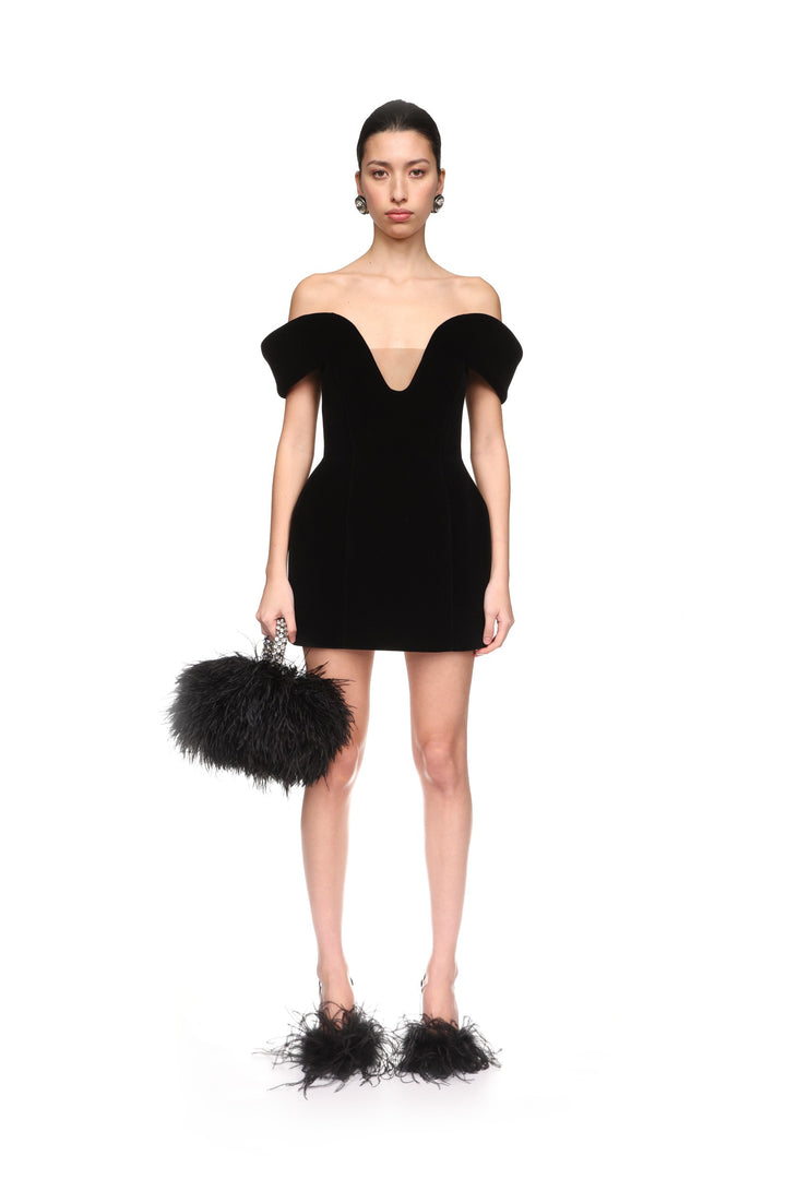OFF THE SHOULDER VELVET MINI DRESS