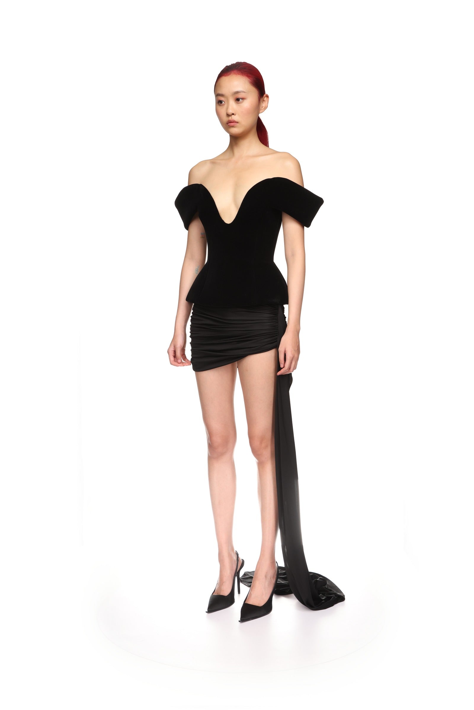 off shoulder black velvet top