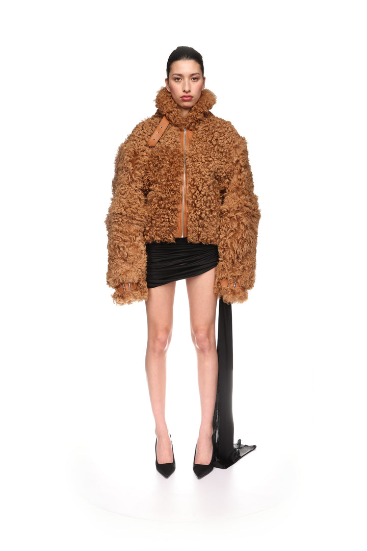 BROWN CURLY SHEARLING JACKET