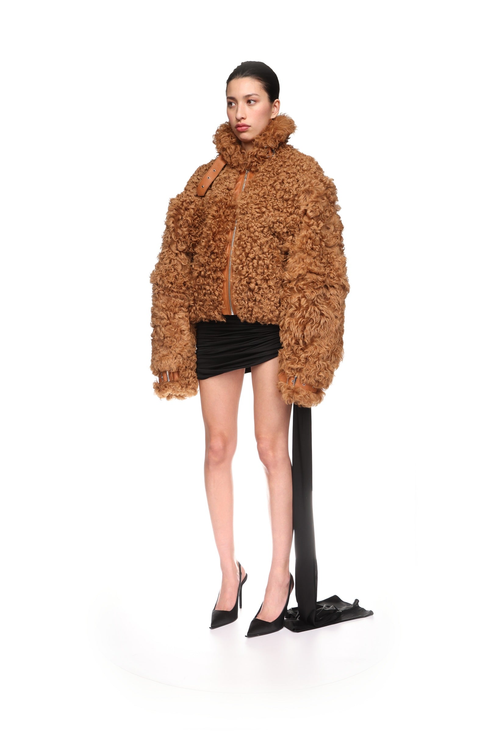 BROWN CURLY SHEARLING JACKET – David Koma