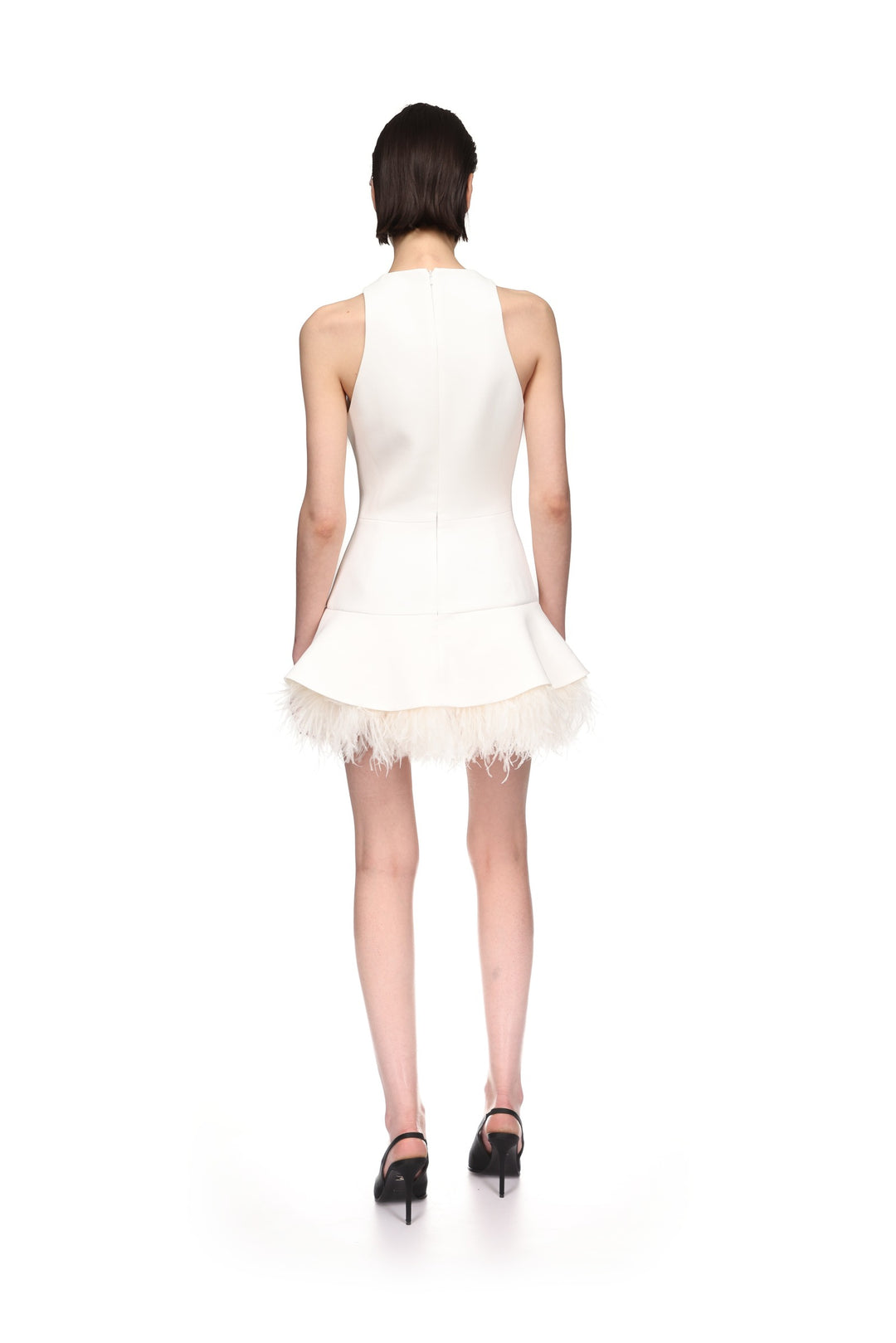 FEATHER TRIM MINI DRESS IN WHITE