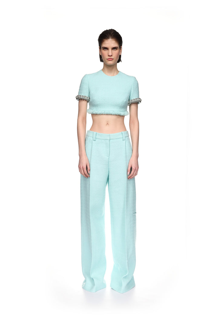 BOUCLE AND CRYSTAL CHAIN CROP TOP