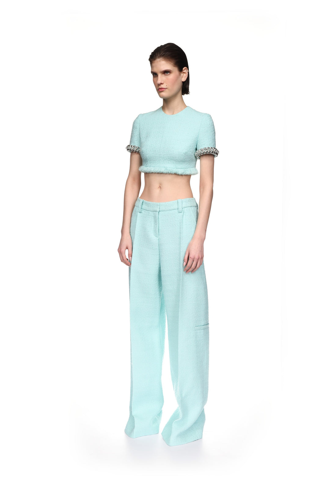 BOUCLE AND CRYSTAL CHAIN CROP TOP