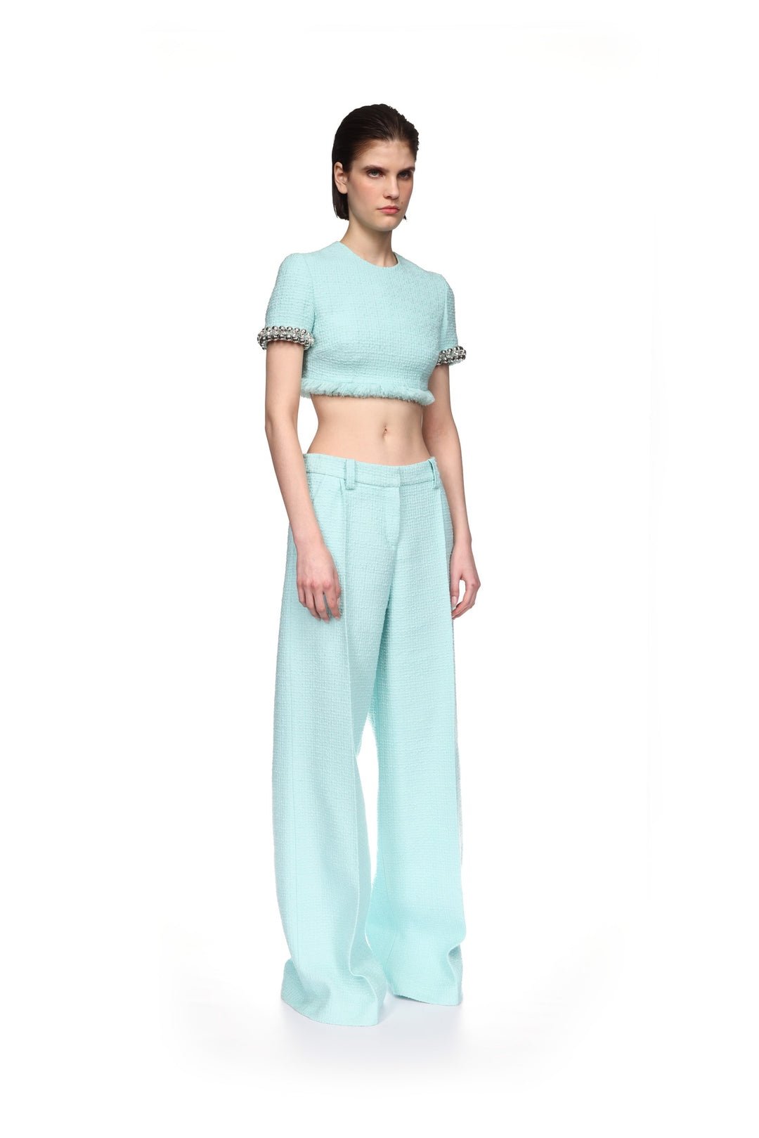 BOUCLE AND CRYSTAL CHAIN CROP TOP