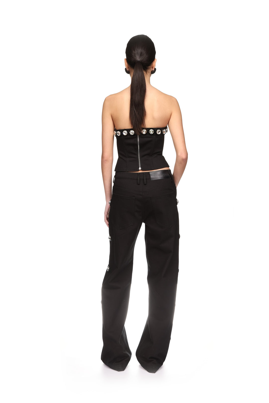 CRYSTAL EMBROIDERED DENIM TROUSERS