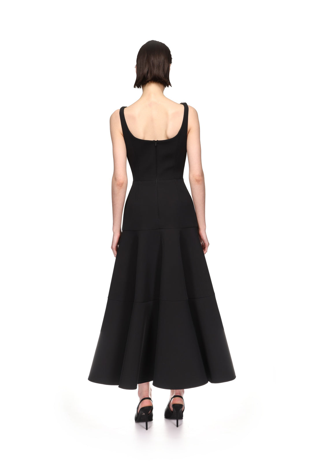 CRYSTAL EMBROIDERED NECKLINE MIDI DRESS