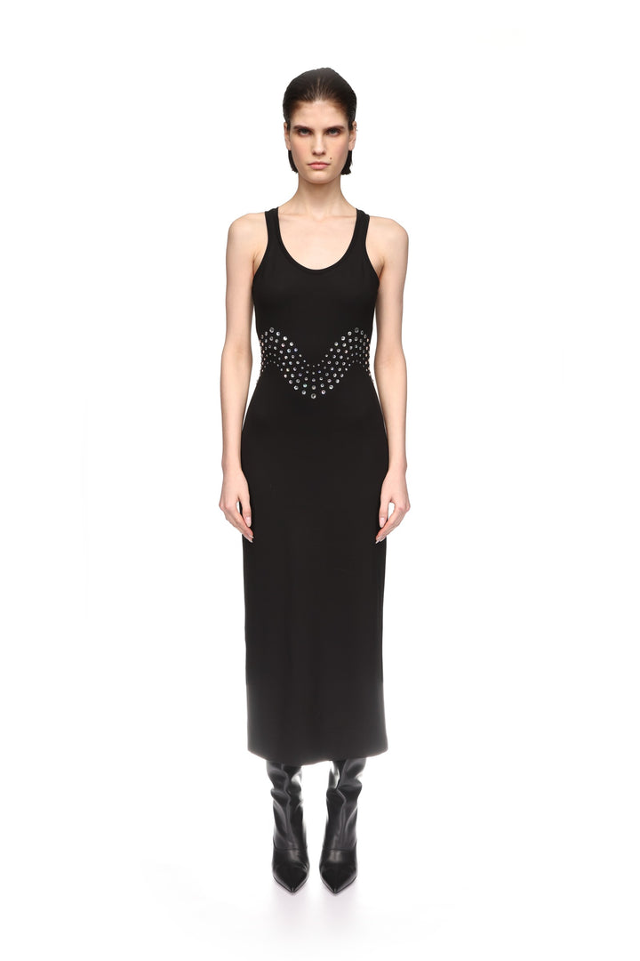 CRYSTAL EMBROIDERED TANK MIDI DRESS