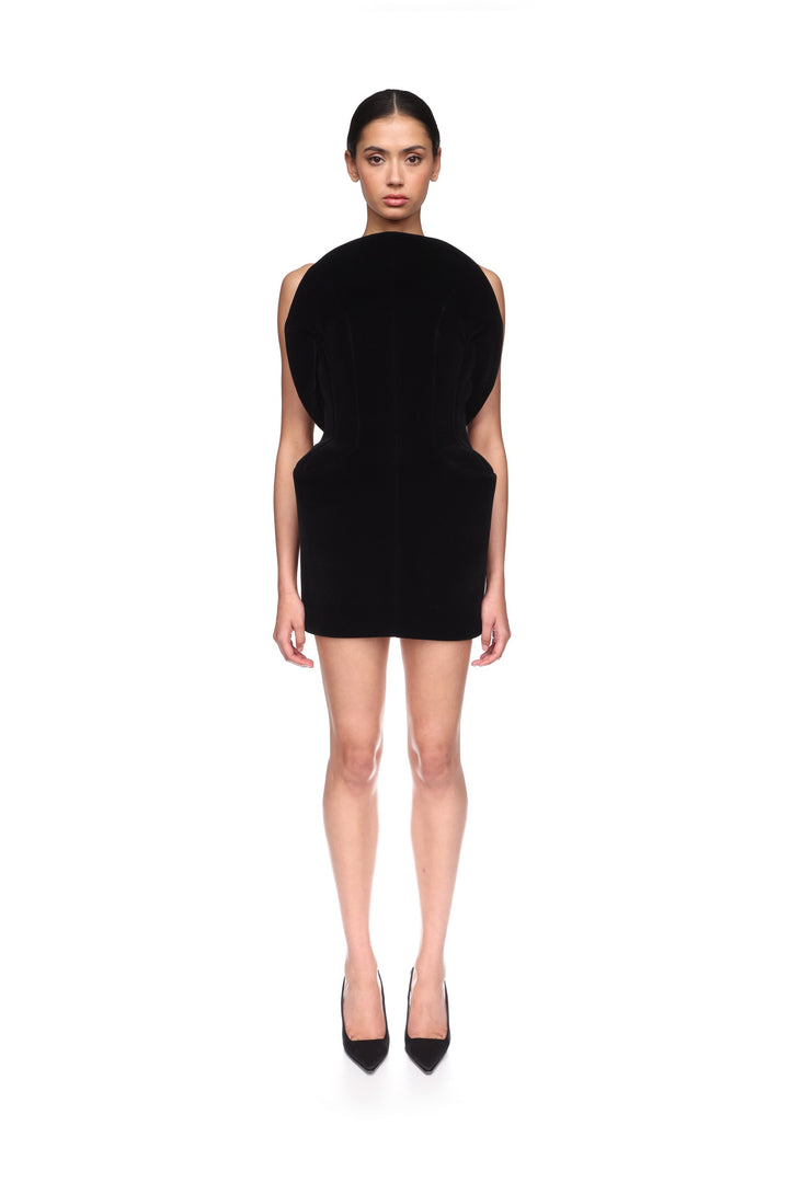 CIRCULAR NECKLINE HOURGLASS SHAPE MINI DRESS