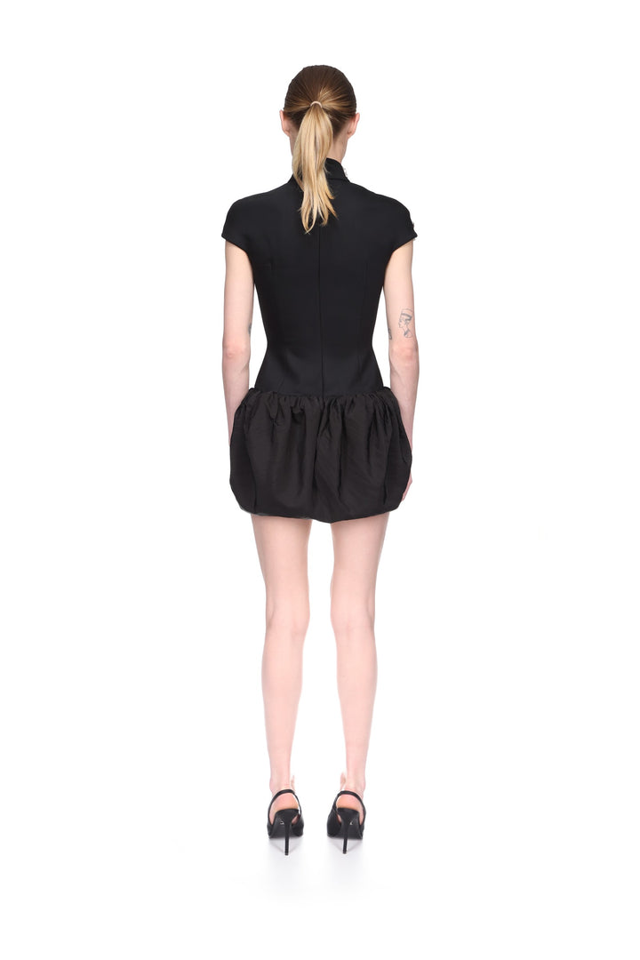CRYSTAL BROOCH AND PUFF SKIRT MINI DRESS