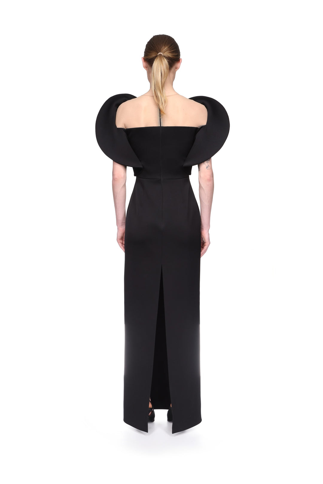 VELVET CIRCULAR SLEEVE AND SATIN GOWN