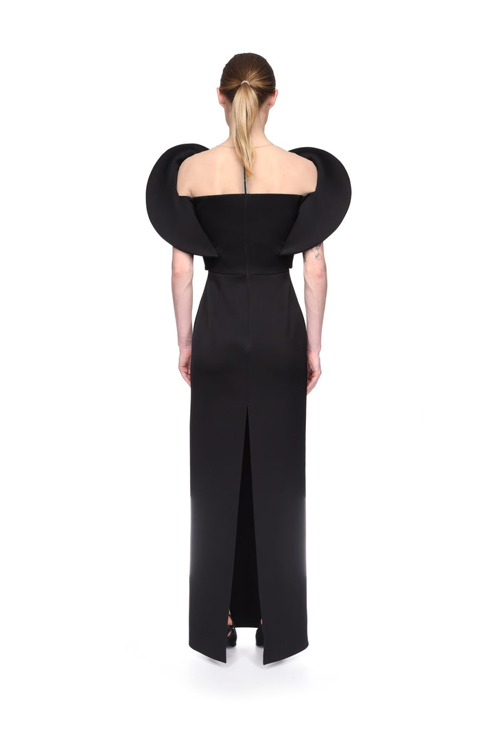 VELVET CIRCULAR SLEEVE AND SATIN GOWN