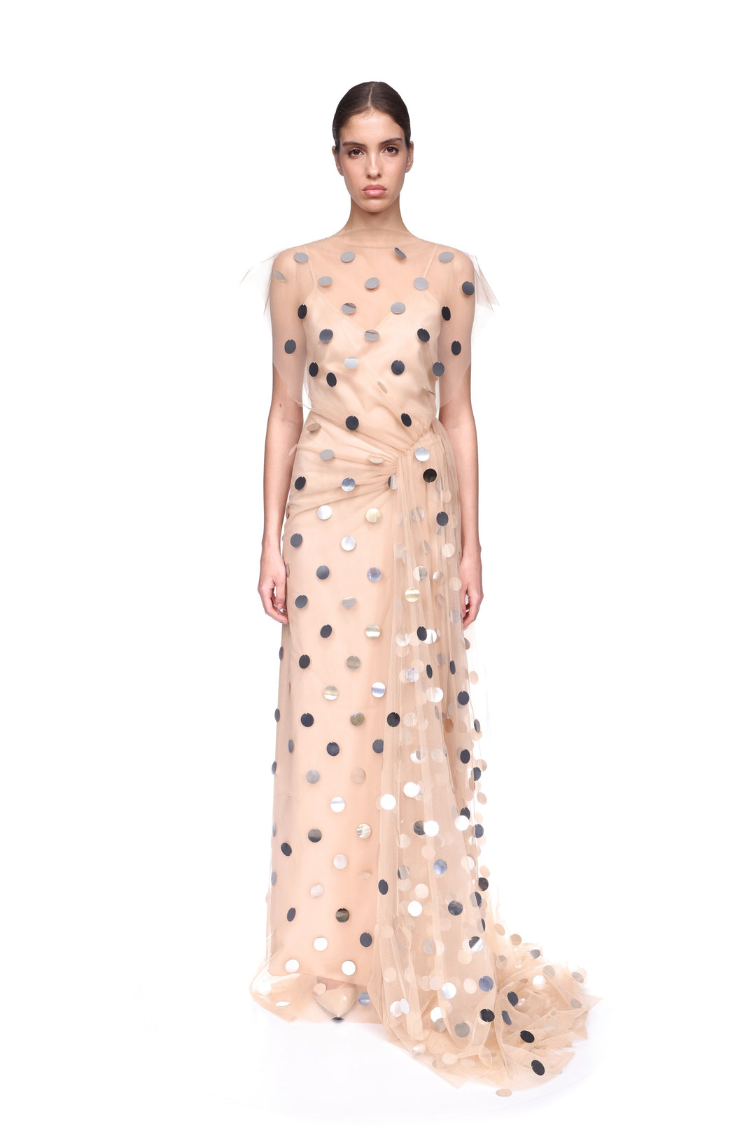 David Koma SILVER POLKA-DOTS AND TULLE GOWN BEIGE/SILVER / 8 David Koma SILVER POLKA-DOTS AND TULLE GOWN BEIGE/SILVER / 8