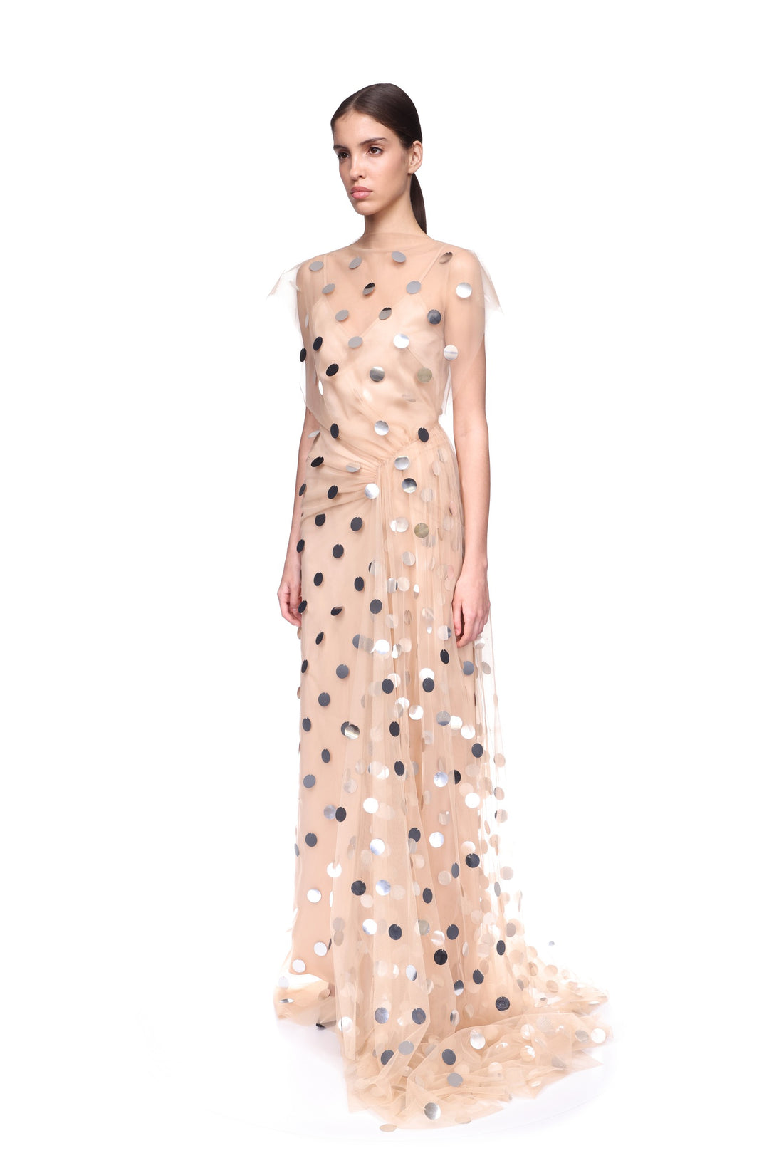 SILVER POLKA-DOTS AND TULLE GOWN