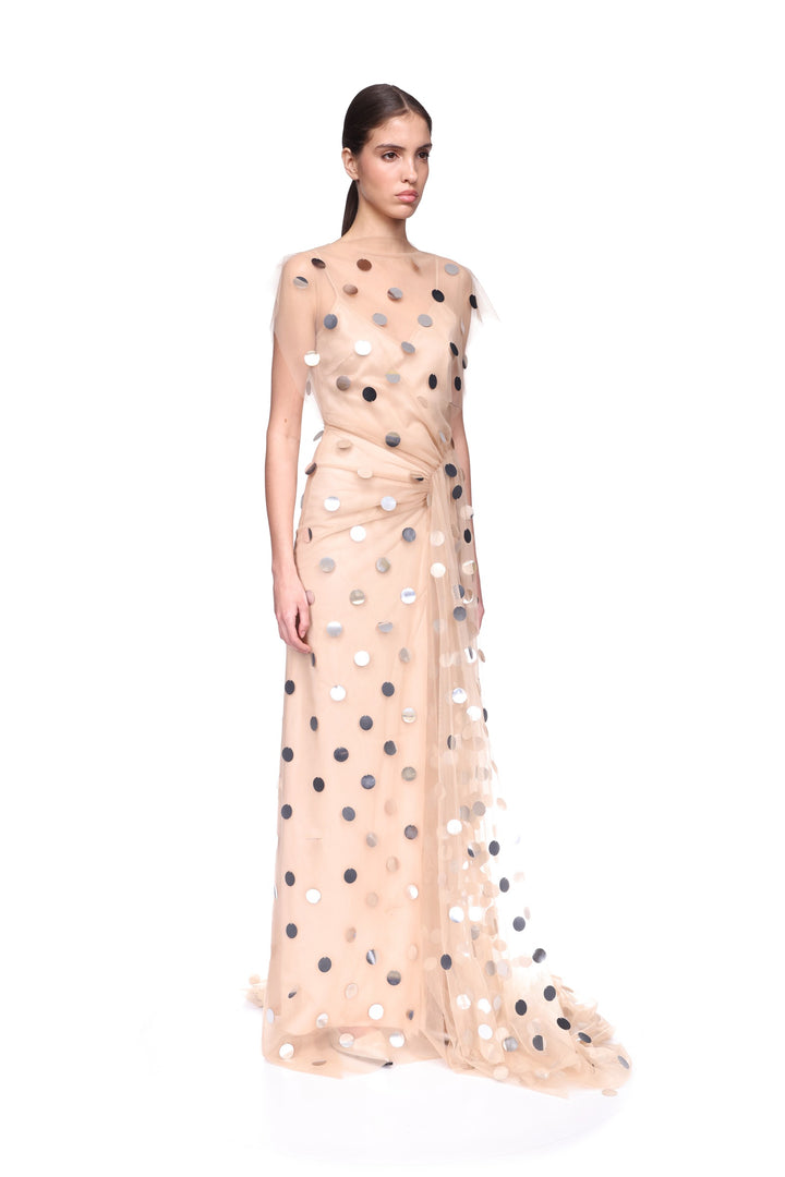 SILVER POLKA-DOTS AND TULLE GOWN