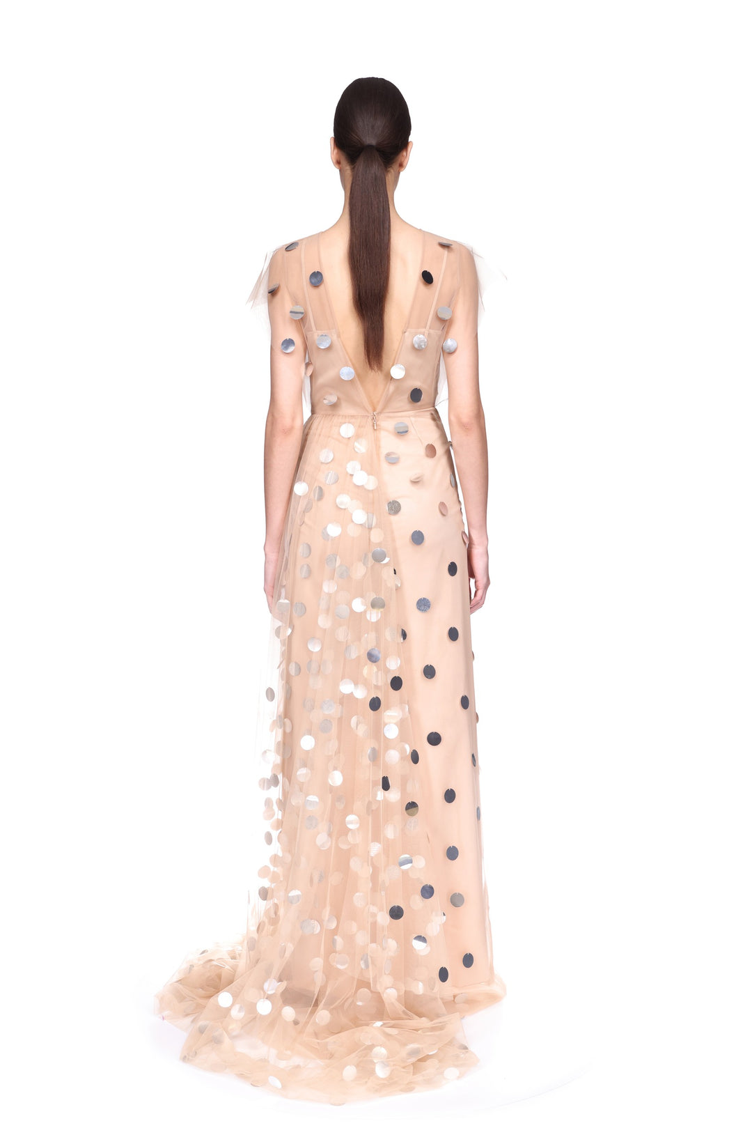 David Koma SILVER POLKA-DOTS AND TULLE GOWN BEIGE/SILVER / 8 David Koma SILVER POLKA-DOTS AND TULLE GOWN BEIGE/SILVER / 8