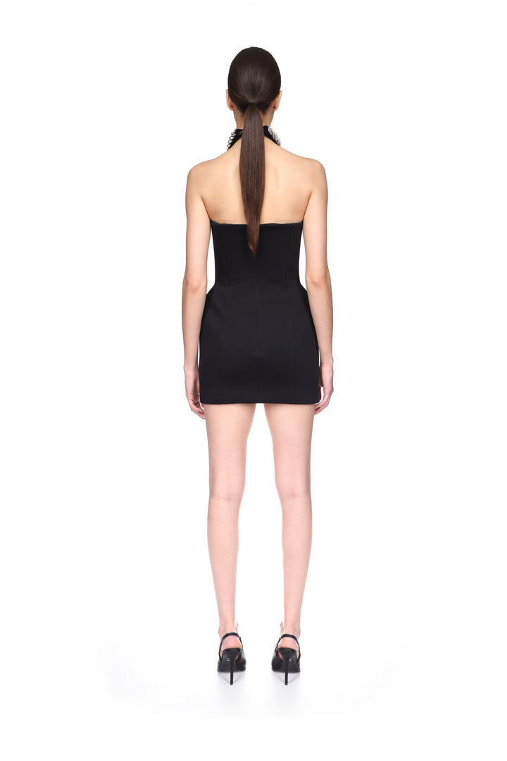 PADDED HIP DETAIL STRAPLESS MINI DRESS IN BLACK