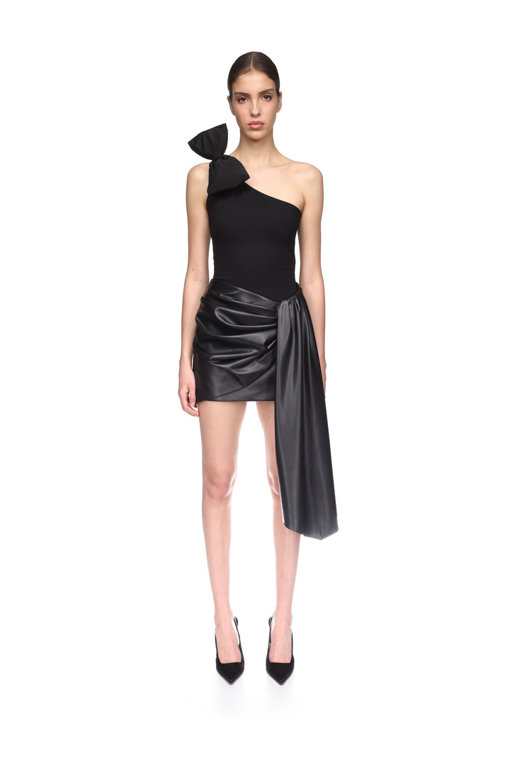 FAUX LEATHER DRAPED MINI SKIRT