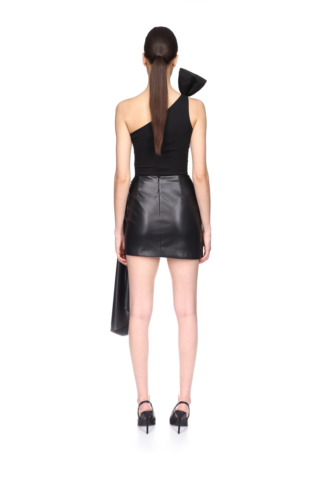 FAUX LEATHER DRAPED MINI SKIRT