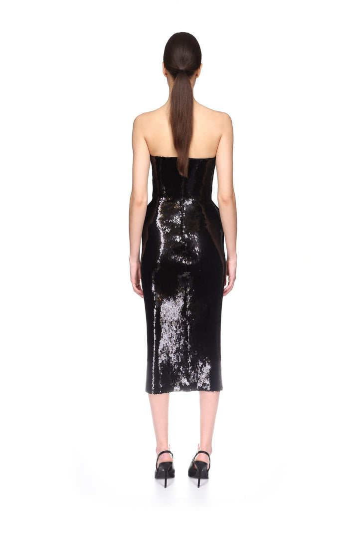 PADDED HIP DETAIL SEQUIN MIDI DRESS