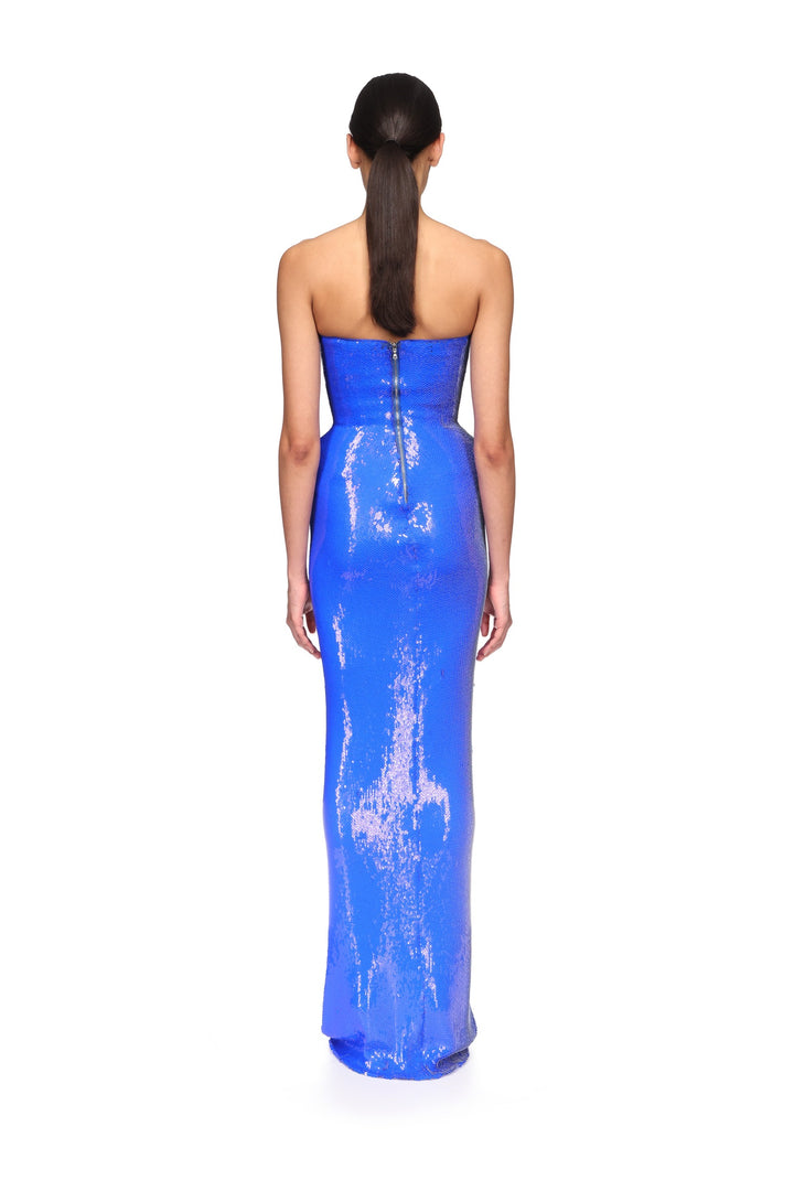 PADDED HIP DETAIL SEQUIN GOWN