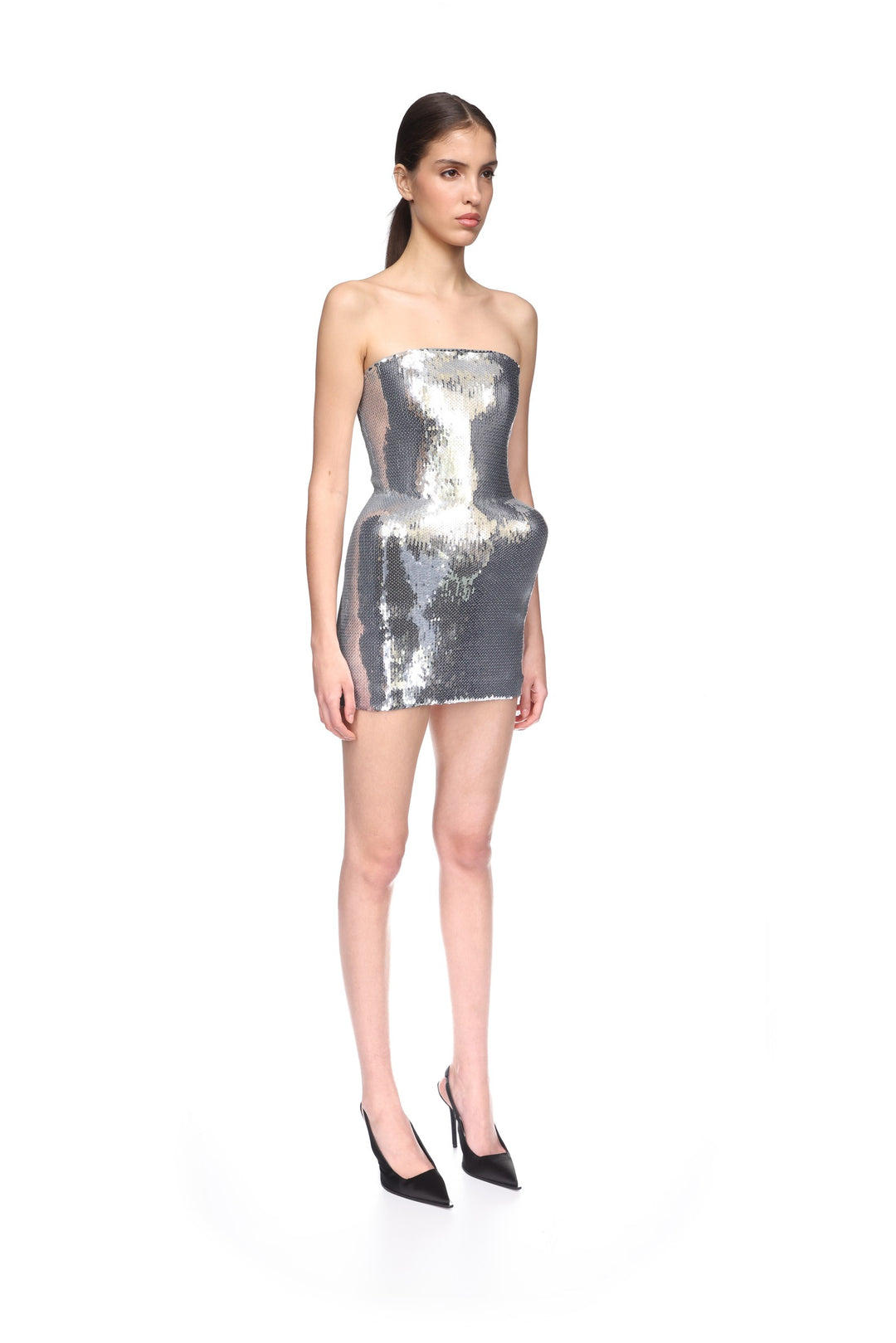 PADDED HIP DETAIL SEQUIN MINI DRESS