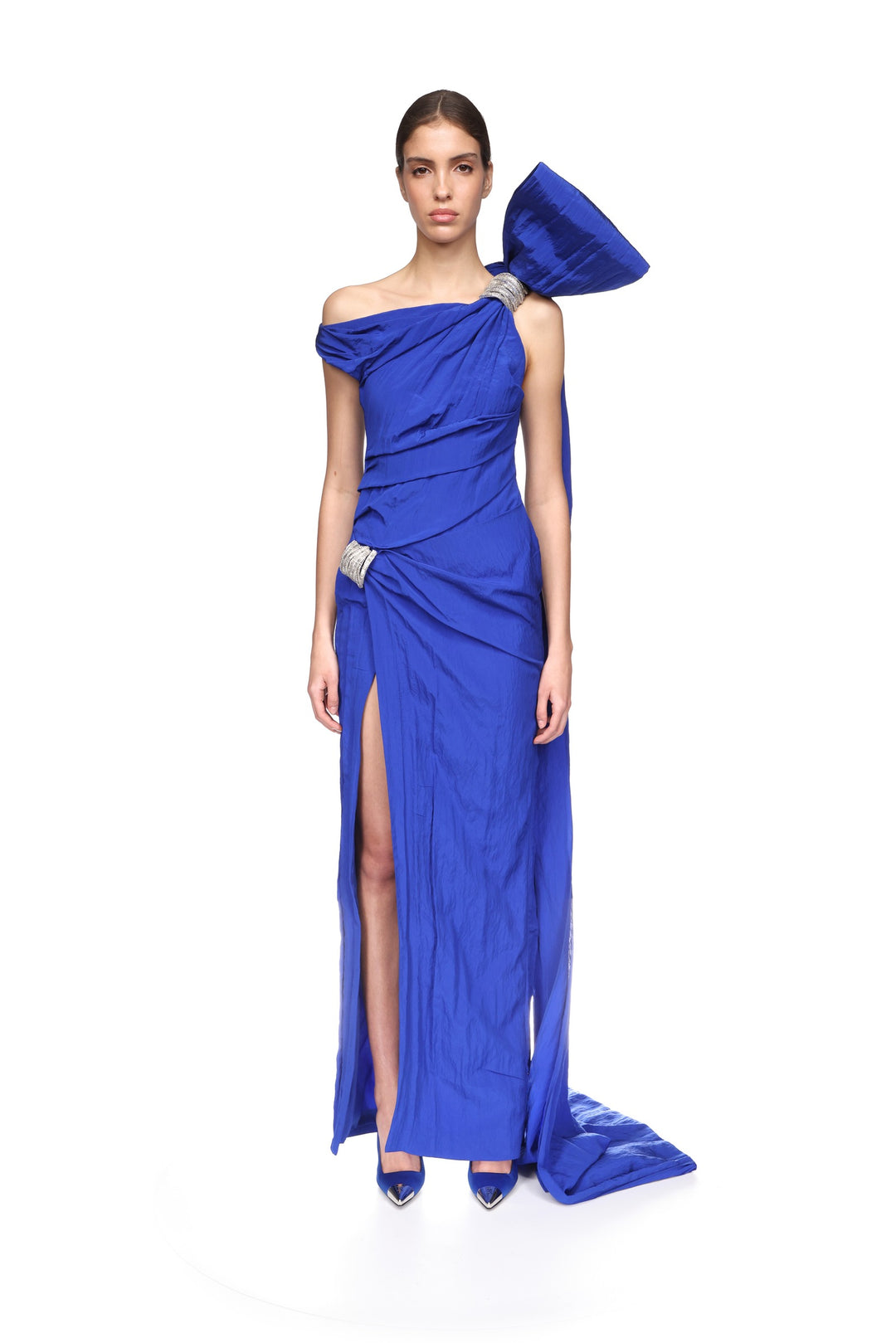 ASYMMETRIC OVERSIZED BOW DETAIL GOWN