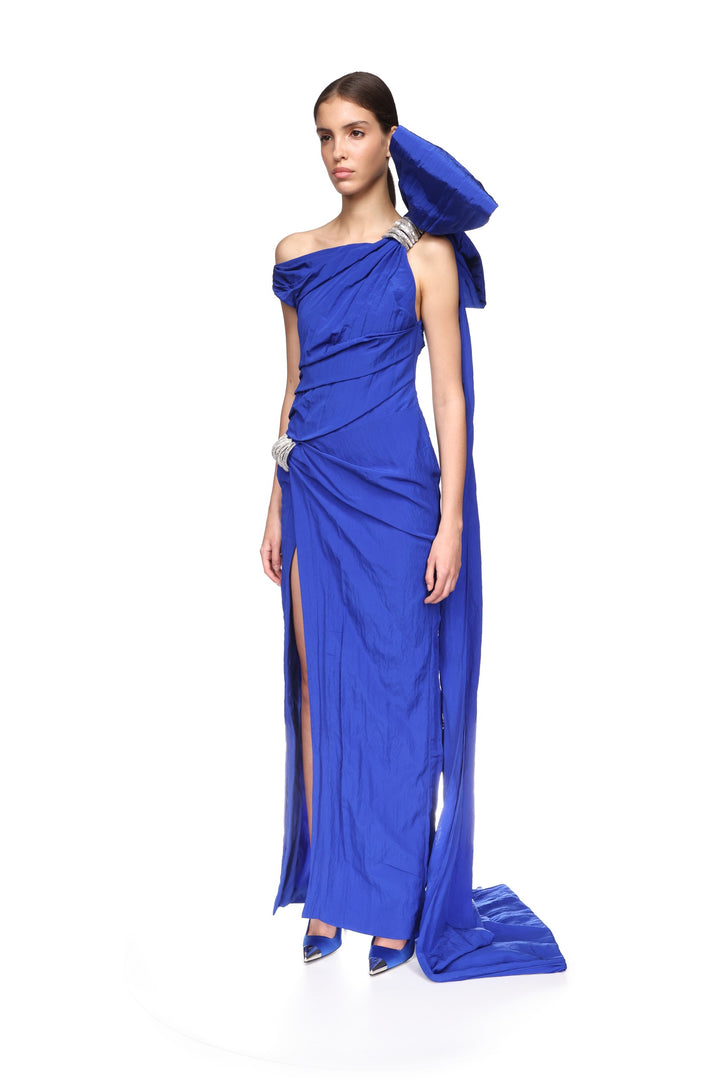 ASYMMETRIC OVERSIZED BOW DETAIL GOWN
