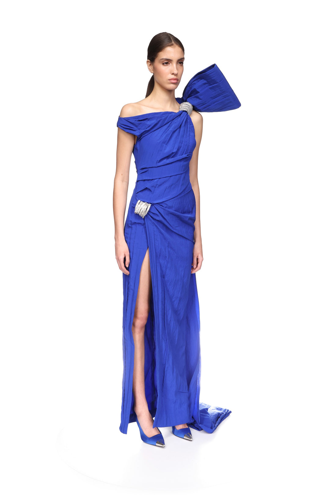 ASYMMETRIC OVERSIZED BOW DETAIL GOWN