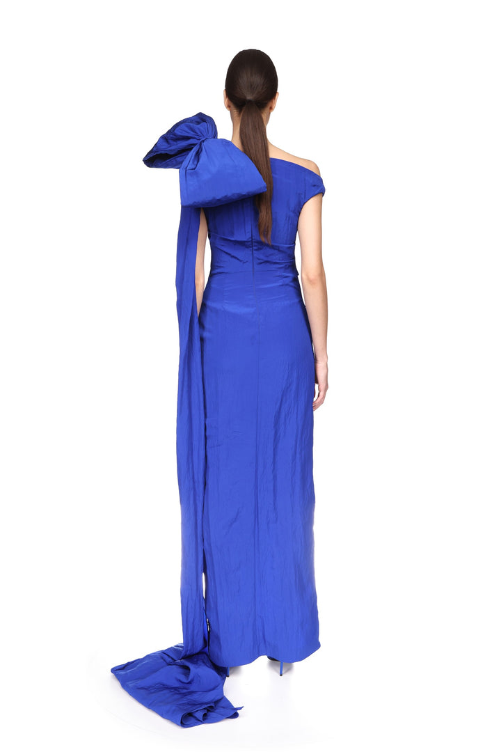 ASYMMETRIC OVERSIZED BOW DETAIL GOWN