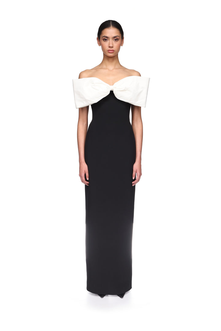 COLOUR CONTRAST BOW DETAIL GOWN