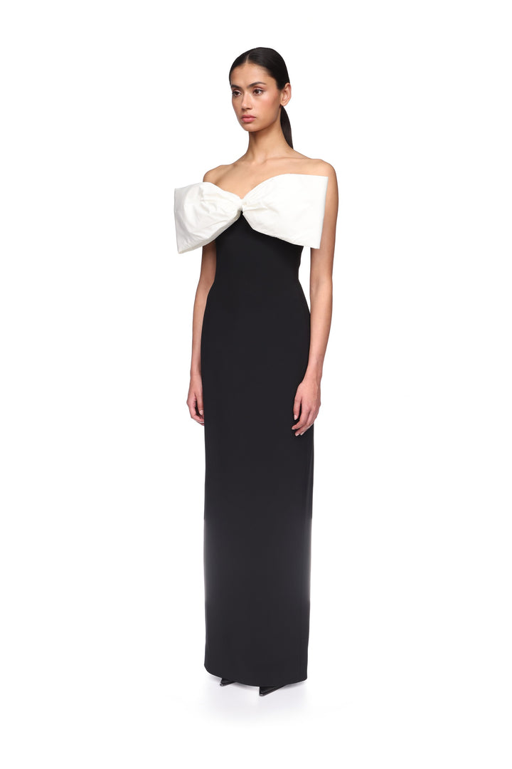 COLOUR CONTRAST BOW DETAIL GOWN
