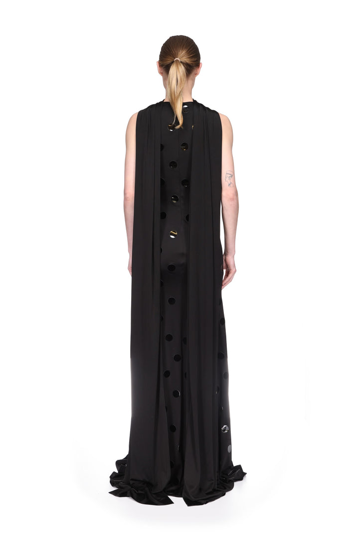 POLKA-DOT HOTFIX GOWN WITH SCARF DETAIL
